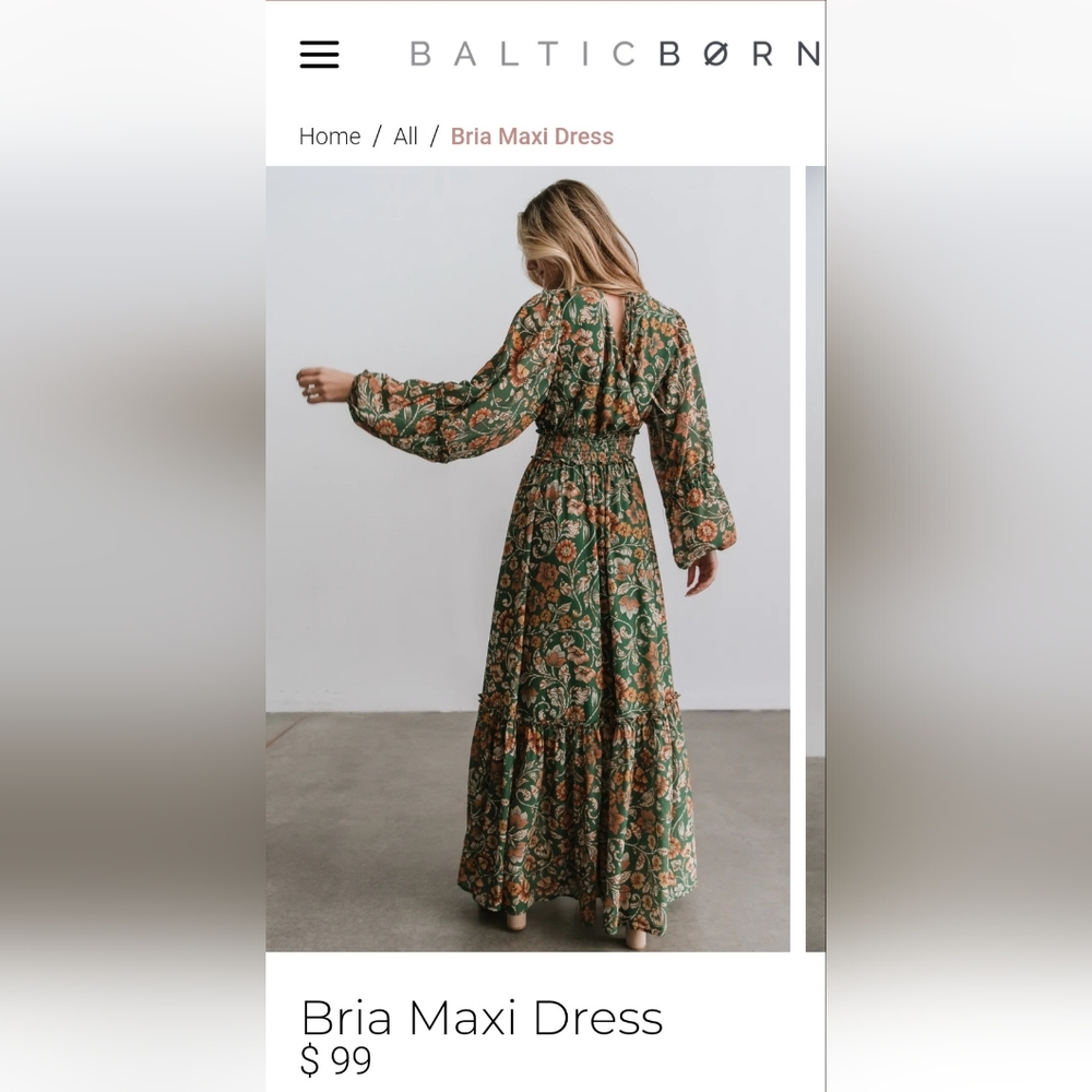 Baltic Born Bria Green Floral Maxi Dress 2X, Never Worn!